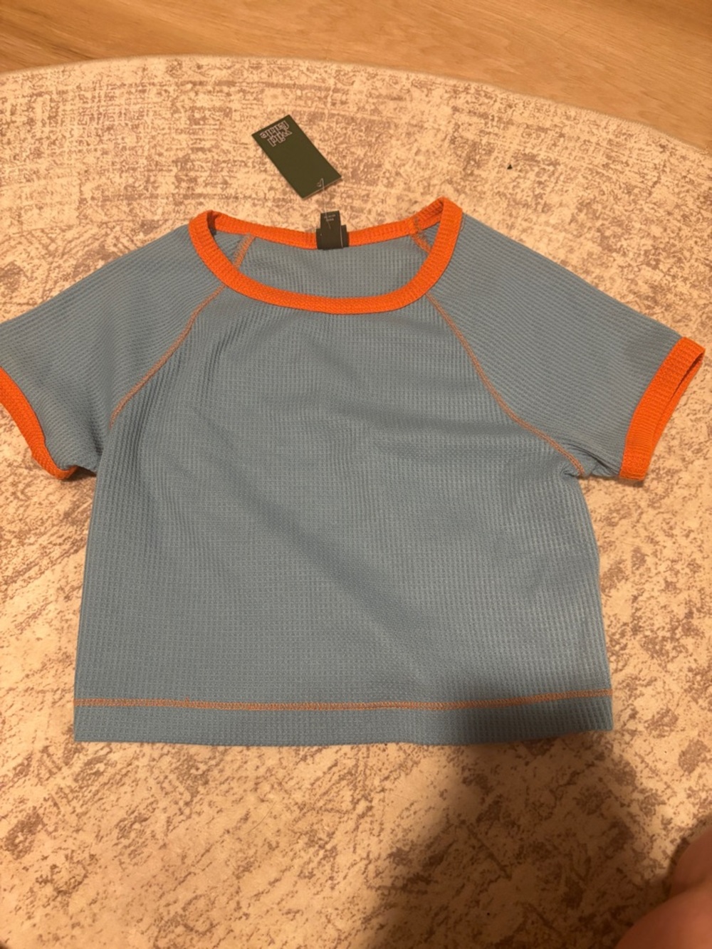 wild fable Blue Short Sleeve Crop Tee with Orange Trim